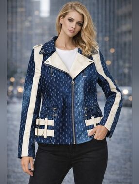 TOV Holy G Retro Denim Faux Snakeskin Leather Jacket 